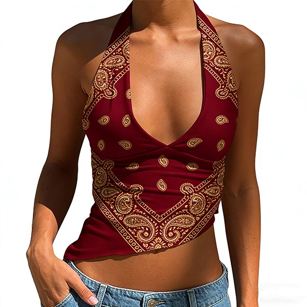 Y2K Backless V-Neck Tank Top - Women's Casual Streetwear
